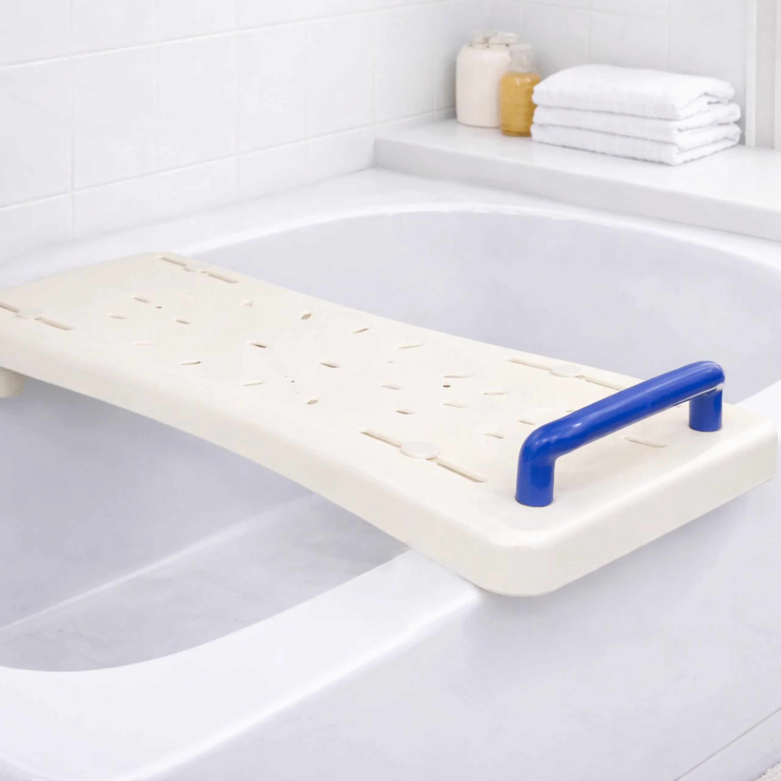 Suspended Durable Plastic Bath Board with Handle | Comes with Support Handle & Soap Holder | Width Adjustable