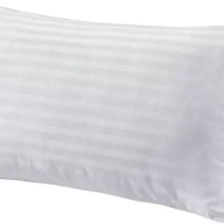 White pillow cover with subtle horizontal stripes.