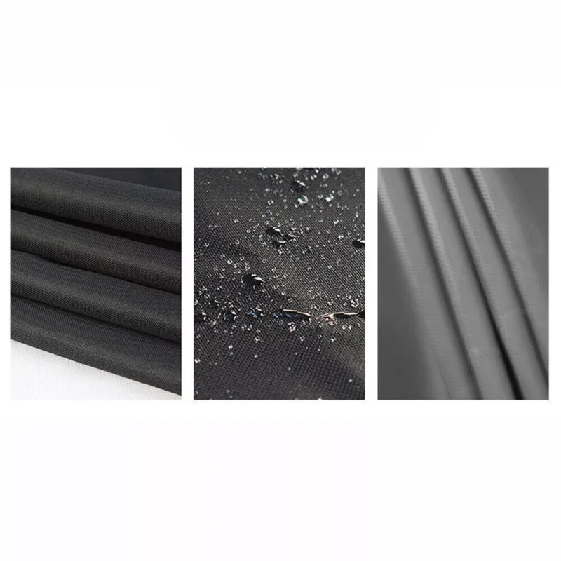 Close-up of waterproof black fabric with water droplets.