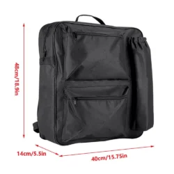 Black mobility scooter shopping bag with multiple compartments and dimensions.