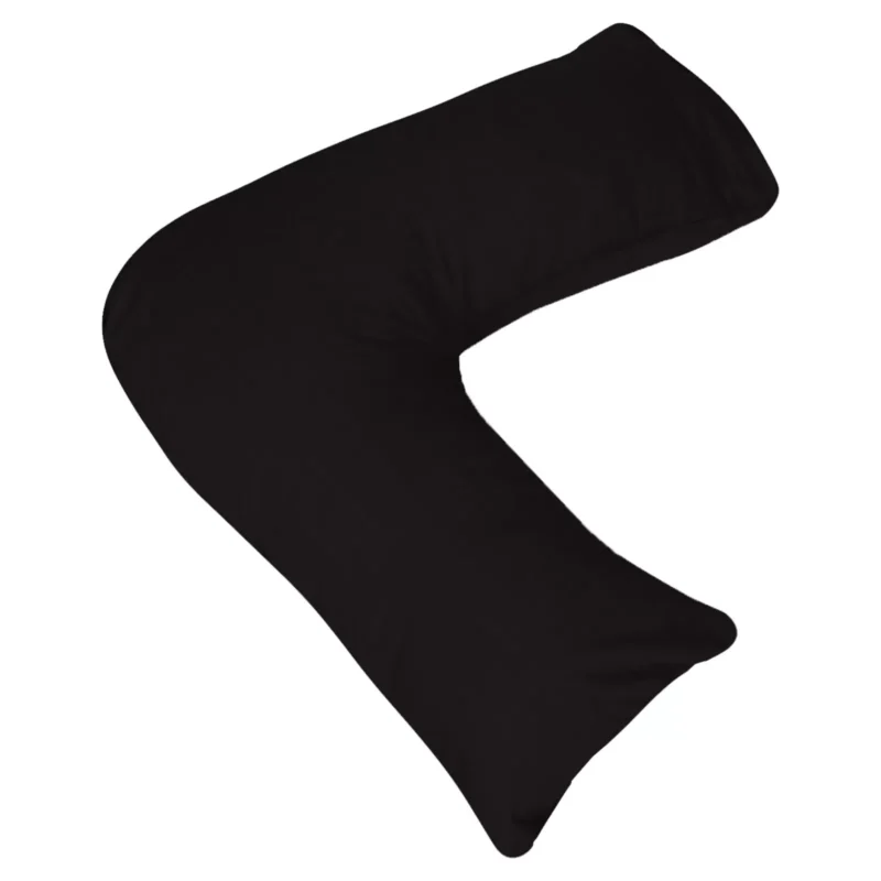 Black V-shaped pillow for head, neck, and back support.