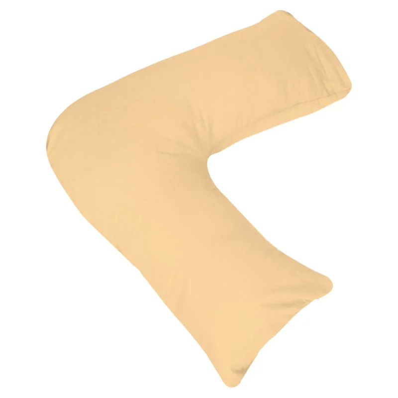 Cream V-shaped pillow for head, neck, and back support.