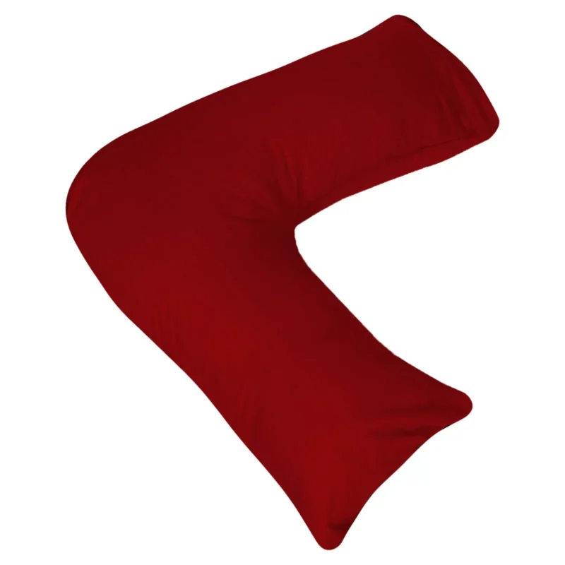 Red V-shaped pillow on a white background.