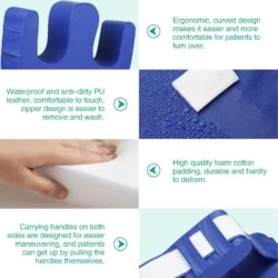 Collage showing features of the Patient Turning Aid with text descriptions.