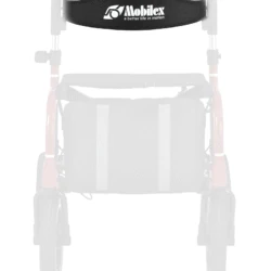 Mobilex rollator back belt with logo and slogan.