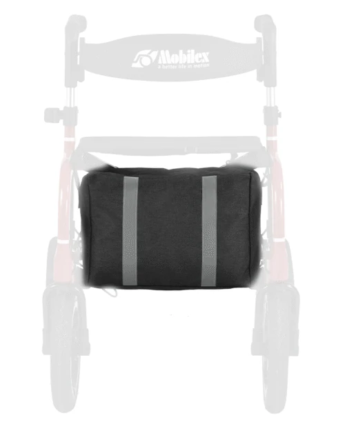 Black bag attached to Mobilex Puma Air Rollator frame.