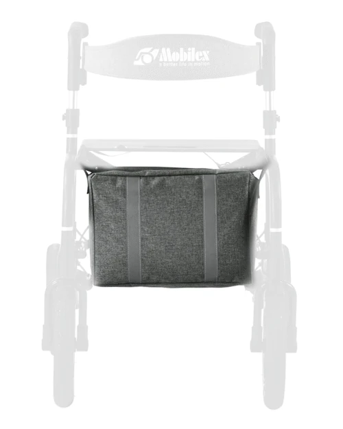 Gray bag attached to a Mobilex Puma Air Rollator.