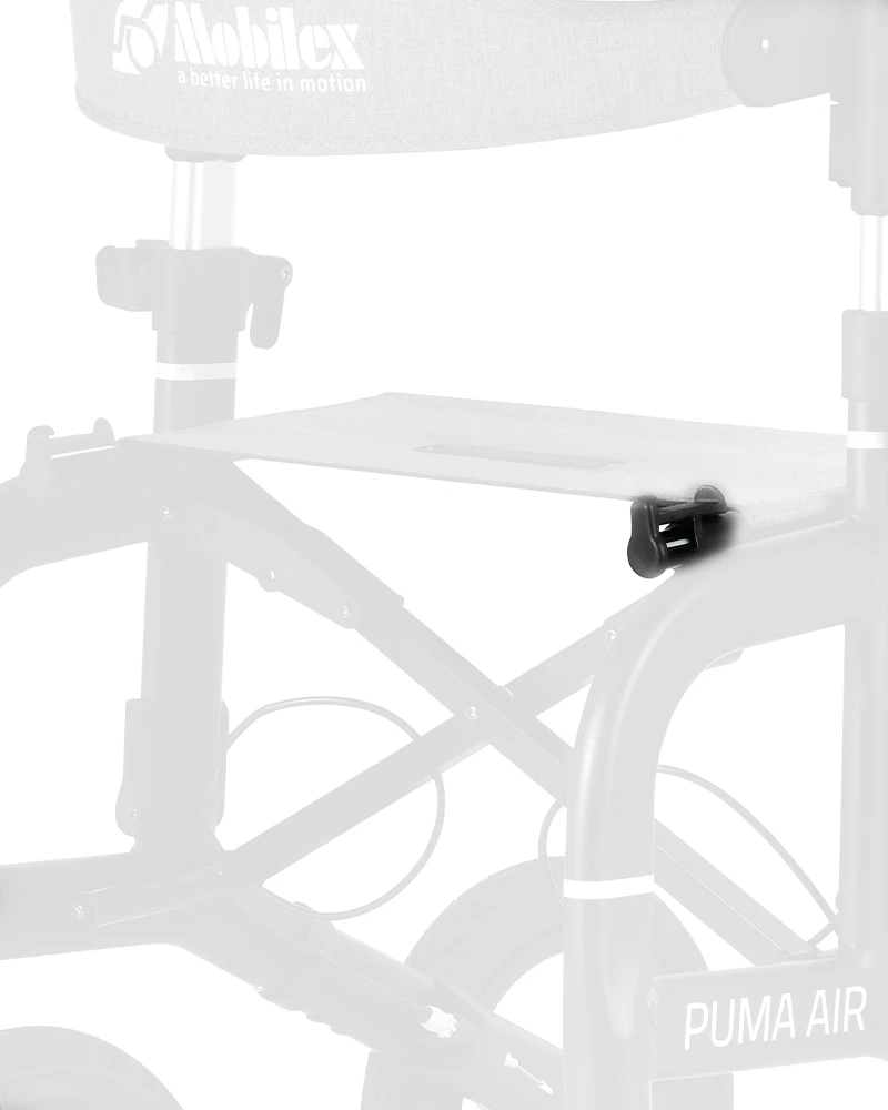 Seat of Mobilex Puma Air Rollator with visible branding.