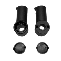 Black brake pads for rollator, two cylindrical pieces with circular ends.