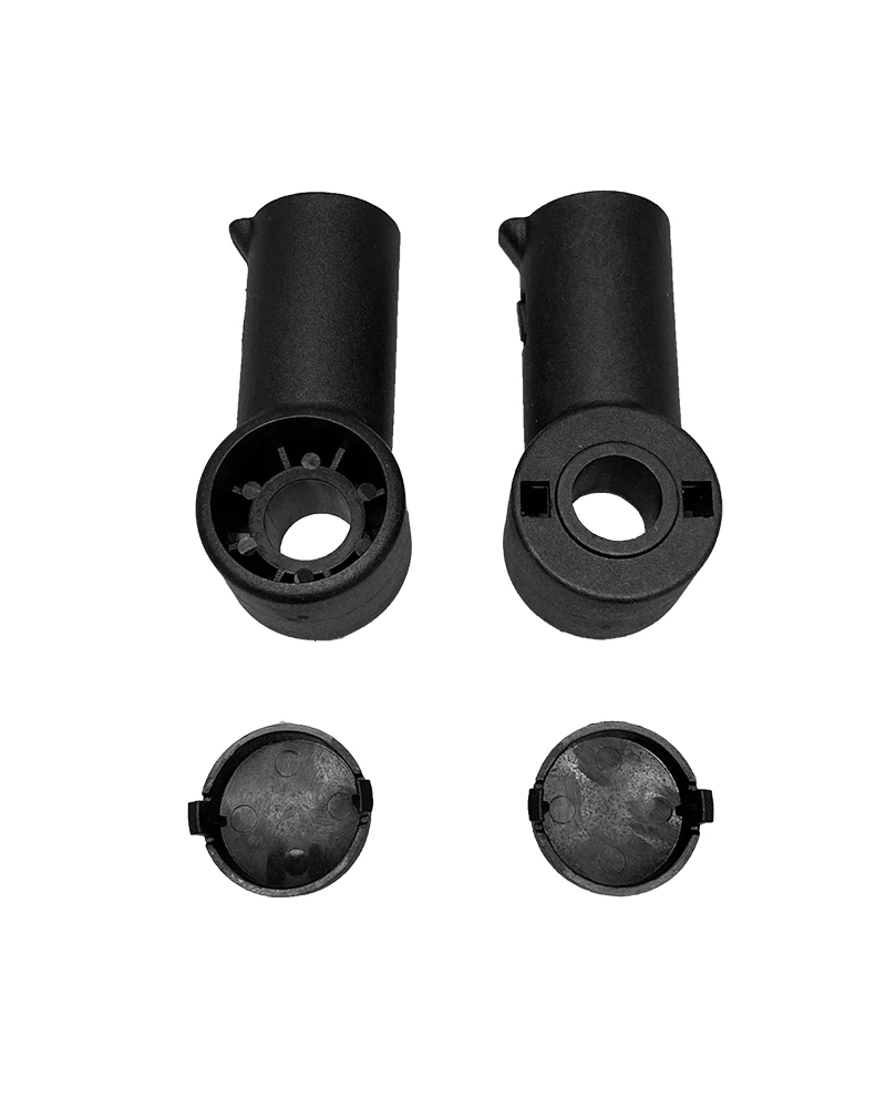 Black brake pads for rollator, two cylindrical pieces with circular ends.