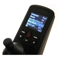 Close-up of the Ergofold Elite wheelchair control panel with display and buttons.