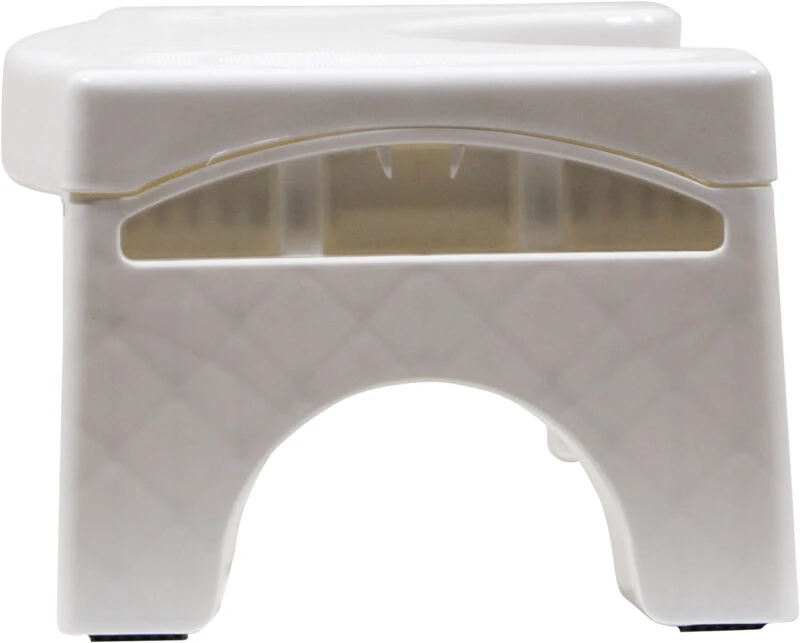 White folding toilet squat stool with a textured surface.