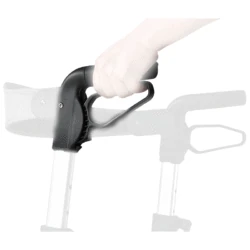Hand gripping the handle of a Mobilex Puma Air Rollator.