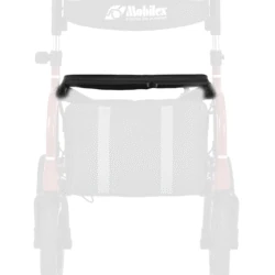 Mobilex rollator with attached bag accessory.