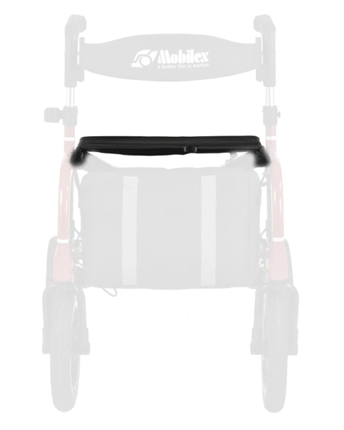 Mobilex rollator with attached bag accessory.