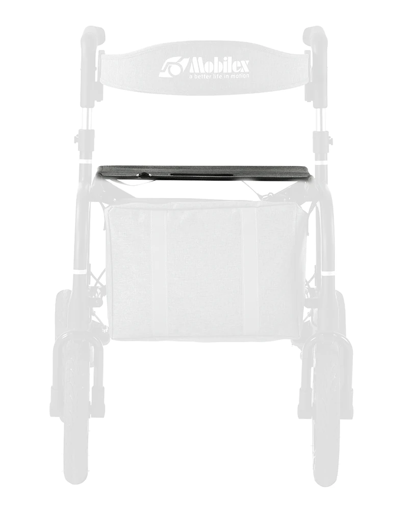 Tray accessory on a Mobilex Puma Air Rollator.