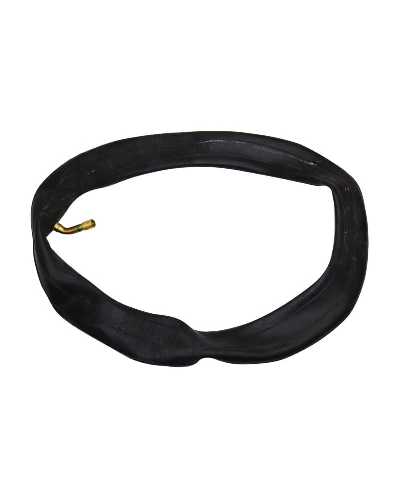 Black inner tube with a brass valve for rollator wheel.