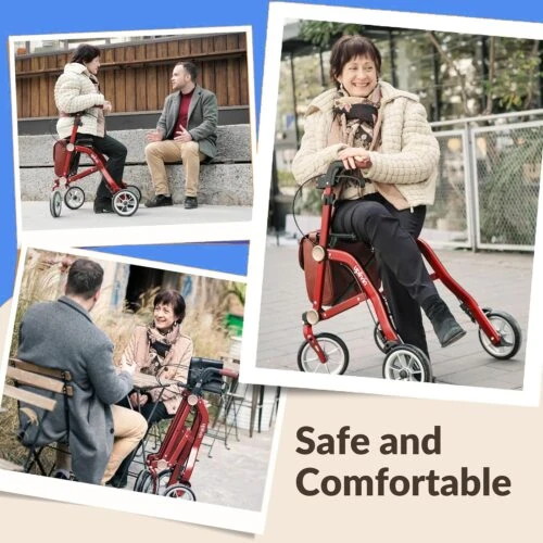 Lightweight Folding 4 Wheeled Walker with Seat | Uplivin Trive Rollator with Oxidized Finish & 8" Wheels | 1 Step Double Folding - Image 21