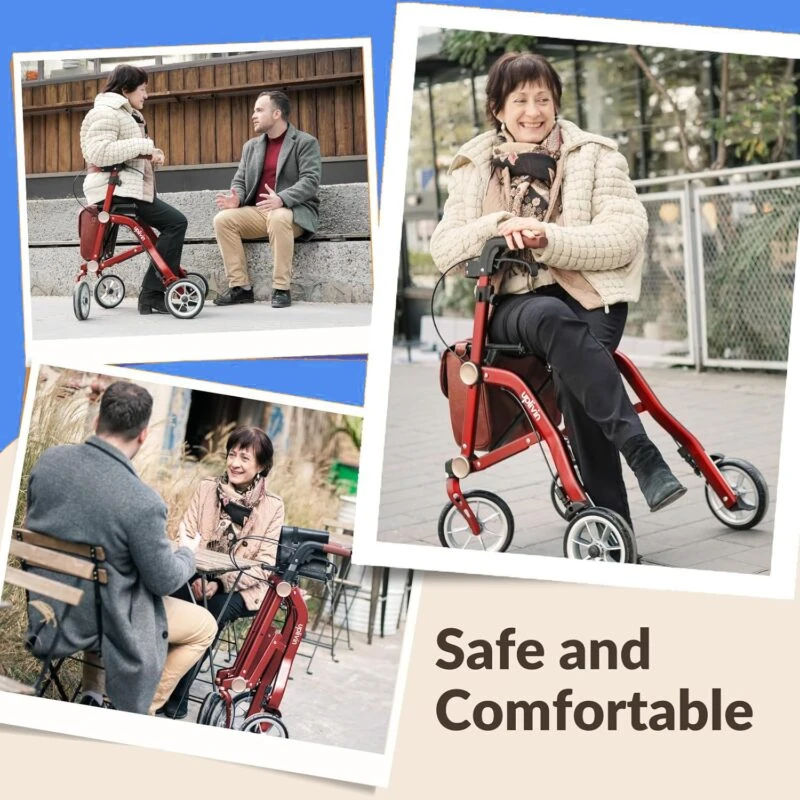 Lightweight Folding 4 Wheeled Walker with Seat | Uplivin Trive Rollator with Oxidized Finish & 8" Wheels | 1 Step Double Folding - Image 21
