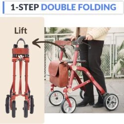 Lightweight Folding 4 Wheeled Walker with Seat | Uplivin Trive Rollator with Oxidized Finish & 8" Wheels | 1 Step Double Folding - Image 19