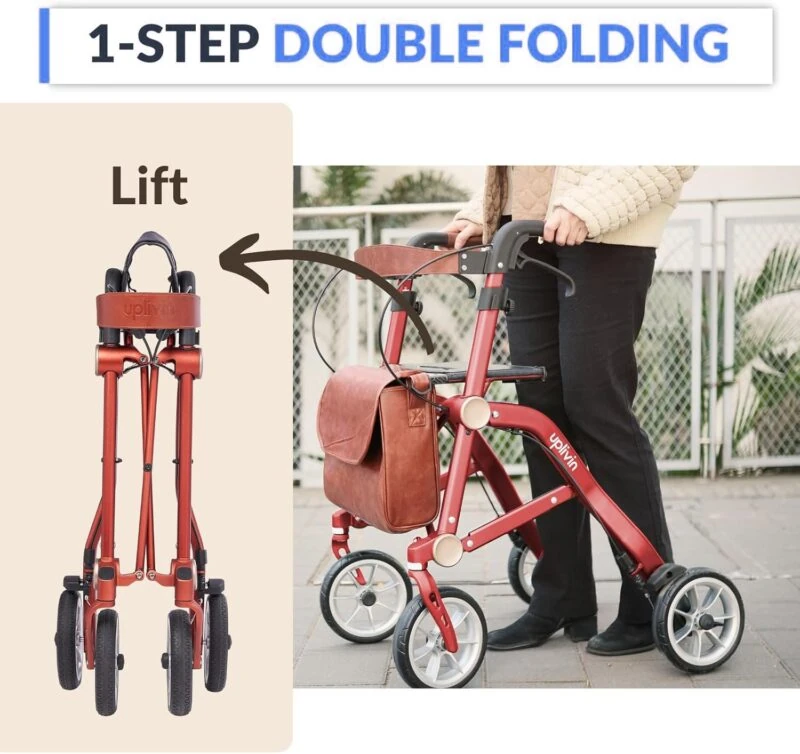 Lightweight Folding 4 Wheeled Walker with Seat | Uplivin Trive Rollator with Oxidized Finish & 8" Wheels | 1 Step Double Folding - Image 19
