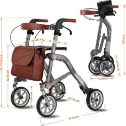 Lightweight Folding 4 Wheeled Walker with Seat | Uplivin Trive Rollator with Oxidized Finish & 8" Wheels | 1 Step Double Folding - Image 24