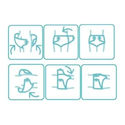 Illustrations showing how to wear Dailee Slip Premium Maxi Plus incontinence pads.