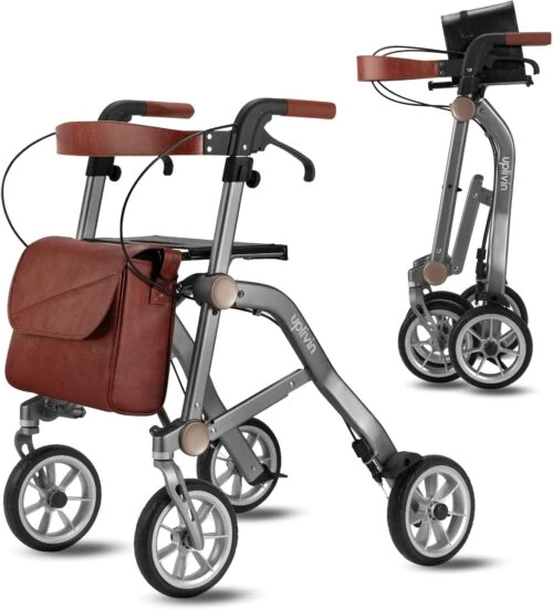 Lightweight Folding 4 Wheeled Walker with Seat | Uplivin Trive Rollator with Oxidized Finish & 8" Wheels | 1 Step Double Folding - Image 18