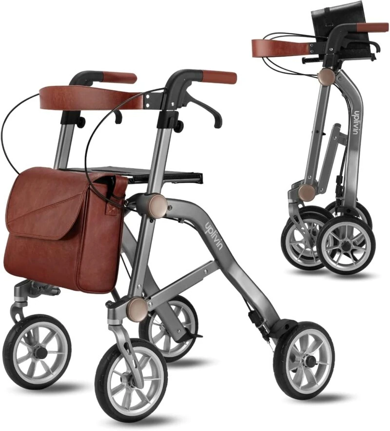 Lightweight Folding 4 Wheeled Walker with Seat | Uplivin Trive Rollator with Oxidized Finish & 8" Wheels | 1 Step Double Folding - Image 18