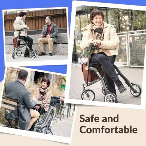 Lightweight Folding 4 Wheeled Walker with Seat | Uplivin Trive Rollator with Oxidized Finish & 8" Wheels | 1 Step Double Folding - Image 28