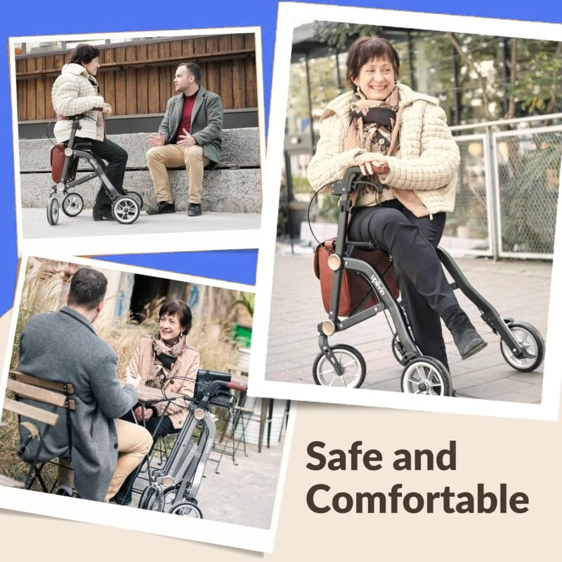 Lightweight Folding 4 Wheeled Walker with Seat | Uplivin Trive Rollator with Oxidized Finish & 8" Wheels | 1 Step Double Folding - Image 28