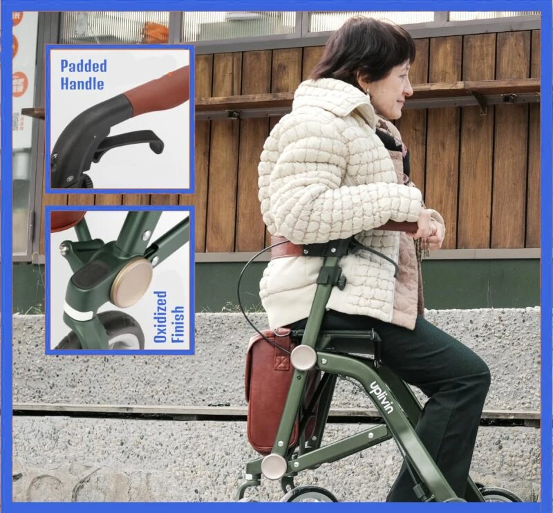 Lightweight Folding 4 Wheeled Walker with Seat | Uplivin Trive Rollator with Oxidized Finish & 8" Wheels | 1 Step Double Folding - Image 23