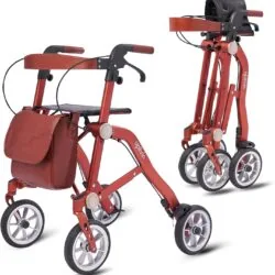 Lightweight Folding 4 Wheeled Walker with Seat | Uplivin Trive Rollator with Oxidized Finish & 8" Wheels | 1 Step Double Folding