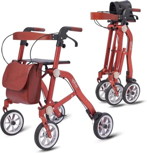 Lightweight Folding 4 Wheeled Walker with Seat | Uplivin Trive Rollator with Oxidized Finish & 8" Wheels | 1 Step Double Folding - Image 25