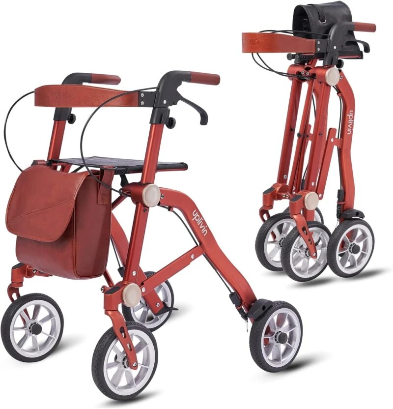 Lightweight Folding 4 Wheeled Walker with Seat | Uplivin Trive Rollator with Oxidized Finish & 8" Wheels | 1 Step Double Folding - Image 25
