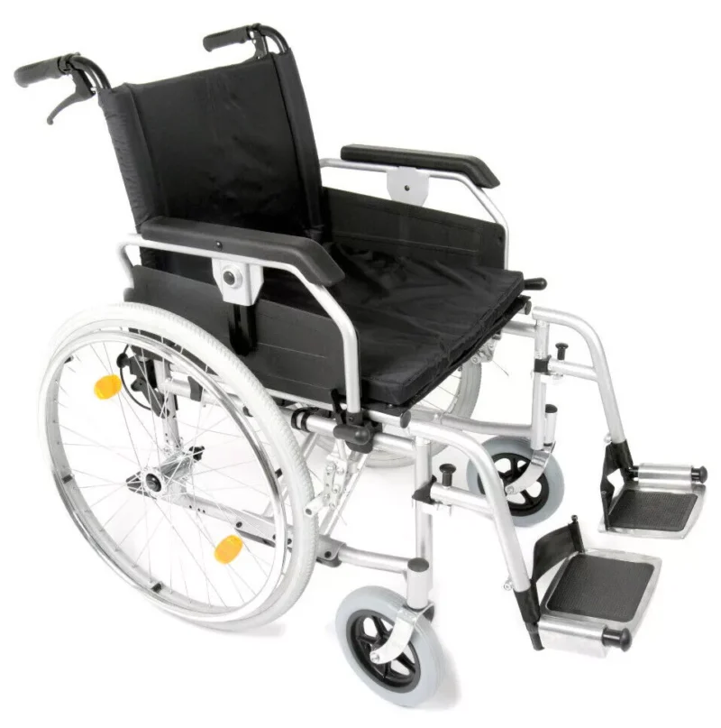 Heavy duty bariatric wheelchair with wide seat and adjustable armrests.