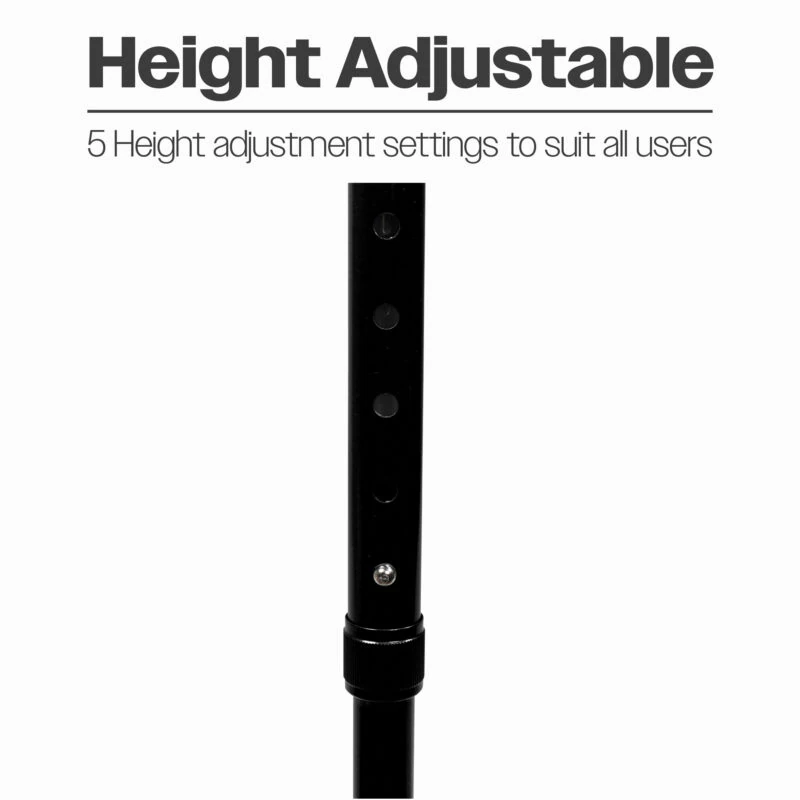 Close-up of height adjustable walking stick with visible adjustment holes.