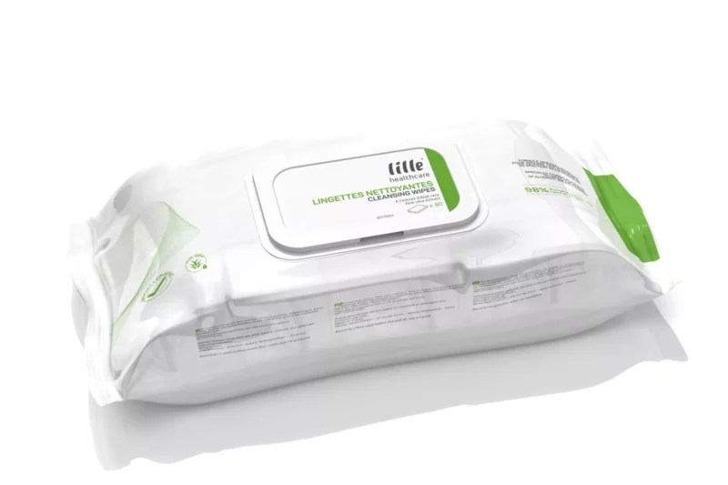 Pack of Lille Healthcare cleansing wipes with pop-up lid.