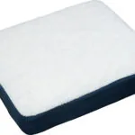 Gel seat cushion with a white fleece top and dark blue sides.