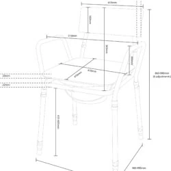 Technical diagram showing dimensions of the Essex Commode Chair.