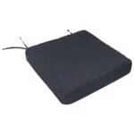 Black orthopaedic seat cushion with tie handles.