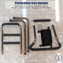 Components of the Mobility Standing Aid laid out on a tiled floor.