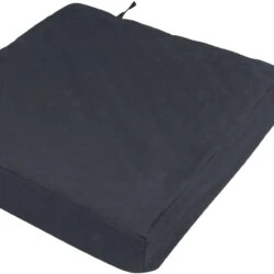 Black orthopaedic seat cushion with tie handles.