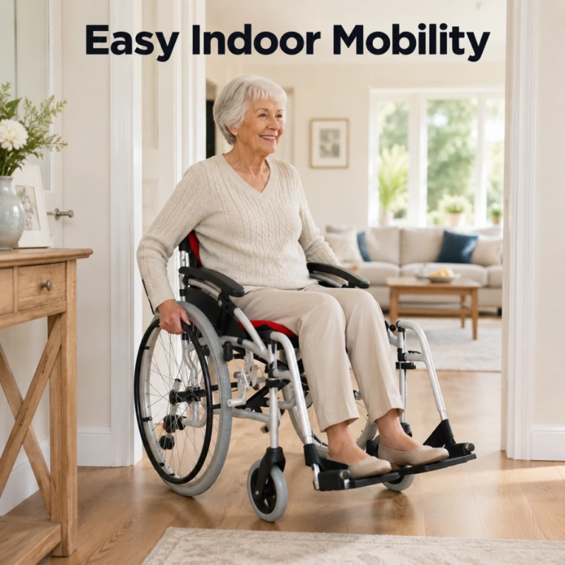 Self Propelled Self Push Wheelchair With Cushioned Seat and Back Rest