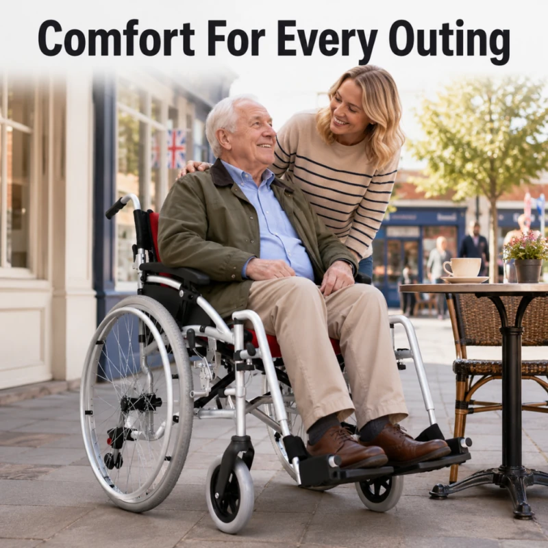 Self Propelled Self Push Wheelchair With Cushioned Seat and Back Rest