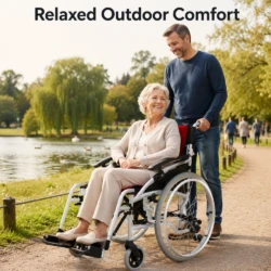 Self Propelled Self Push Wheelchair With Cushioned Seat and Back Rest