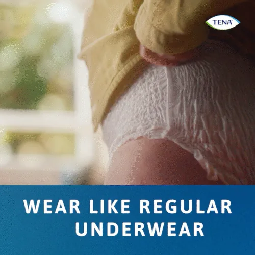 Person wearing Tena Pants Bariatric, showing fit like regular underwear.
