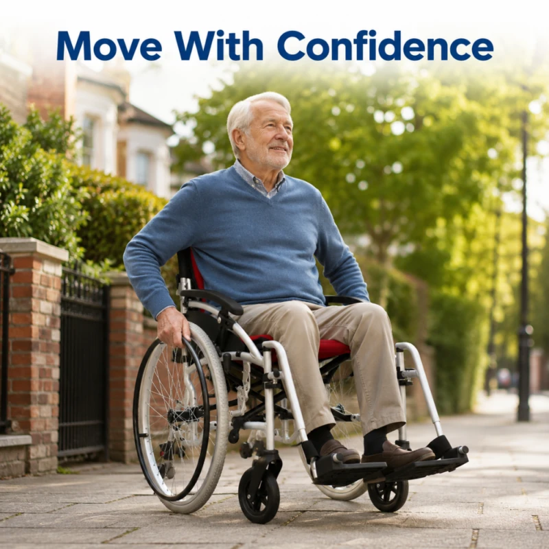 Self Propelled Self Push Wheelchair With Cushioned Seat and Back Rest