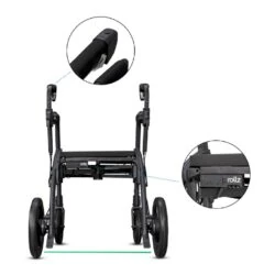 Front view of Rollz Motion Rhythm Rollator with feature insets.
