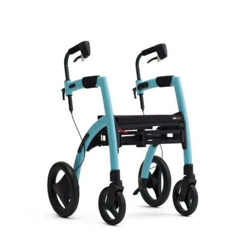 Island Blue Rollz Motion 2.1 rollator with ergonomic handles and large wheels.